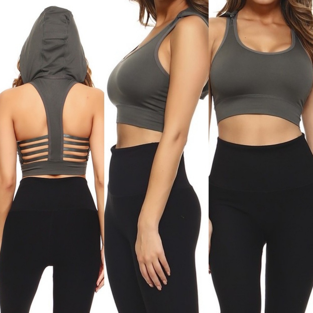 Sports bra workout hoodie padded active wear - Picture 2 of 5